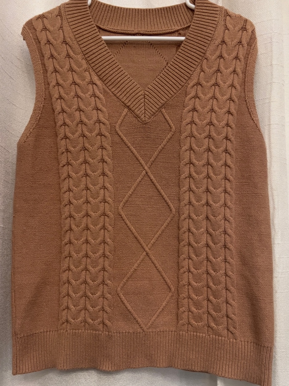 Cable Knit V-Neck Sweater Vest - Camel Color Size Medium